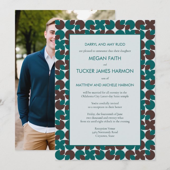 Formes rétro turquoises et Brown Invitation de réc (Devant / Derrière)
