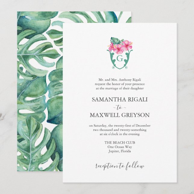 Förmliche Hochzeitseinladungen Tropische Botanical Einladung (Vorne/Hinten)