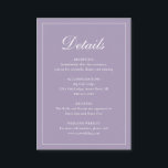 Förmliche Lila Hochzeit mit Elegant Begleitkarte<br><div class="desc">Traditioneller Stil lila / lavender Hochzeitsgehäuse Karte mit einem einfachen Design mit "Details" in einer eleganten Kalligraphie in einem dünnen Rahmen. Die Vorlage ermöglicht Ihnen,  wichtige Informationen über Ihren besonderen Tag zu teilen. Dieses klassische Design ist perfekt für eine formelle Hochzeit.</div>