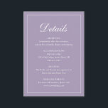 Förmliche Lila Hochzeit mit Elegant Begleitkarte<br><div class="desc">Traditioneller Stil lila / lavender Hochzeitsgehäuse Karte mit einem einfachen Design mit "Details" in einer eleganten Kalligraphie in einem dünnen Rahmen. Die Vorlage ermöglicht Ihnen,  wichtige Informationen über Ihren besonderen Tag zu teilen. Dieses klassische Design ist perfekt für eine formelle Hochzeit.</div>