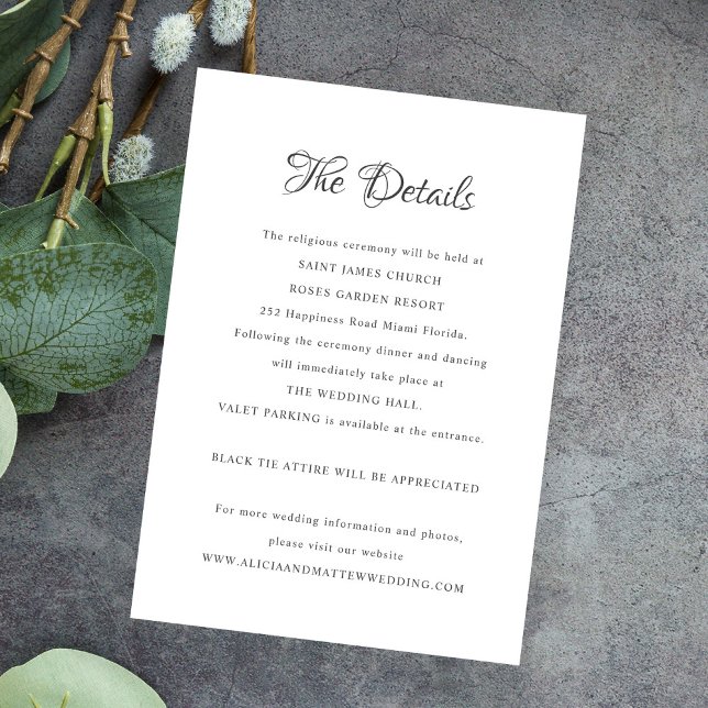 Förmliche Vintage kalligraphische Hochzeitsdetails Begleitkarte (Von Creator hochgeladen)