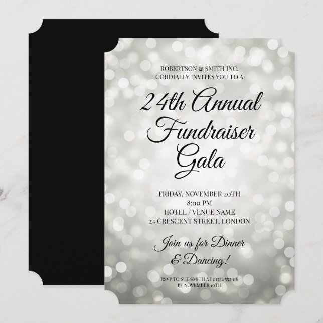 Förmliches Corporate Fundraiser Party Silberne Lic Einladung (Vorne/Hinten)