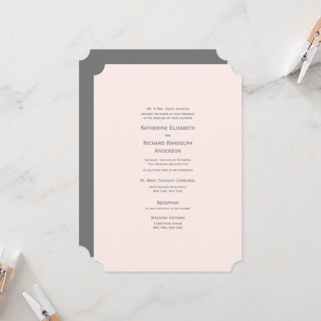 Förmliches & elegantes Blush Ticket Einladung zur  (Vorderseite/Rückseite Beispiel)