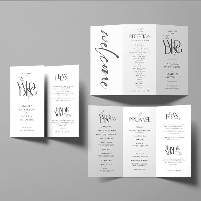 Förmliches Hochzeitsprogramm Schwarz-weiß (Von Creator hochgeladen)
