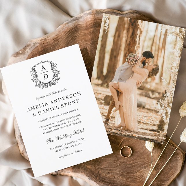 Förmliches Wappen Monogramm Foto Hochzeit Einladung (Von Creator hochgeladen)