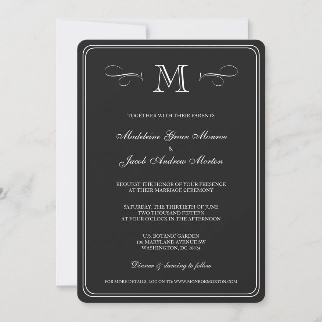Formmonogramm| Schwarz-Weiß-Hochzeit Einladung (Vorderseite)
