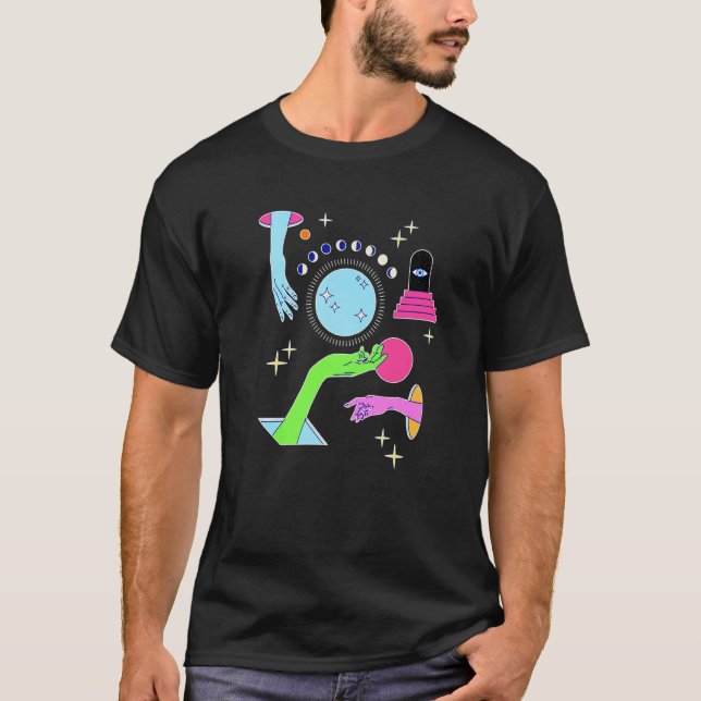 Forms Esoteric Moon Phases Hands Illustration T-Shirt (Vorderseite)