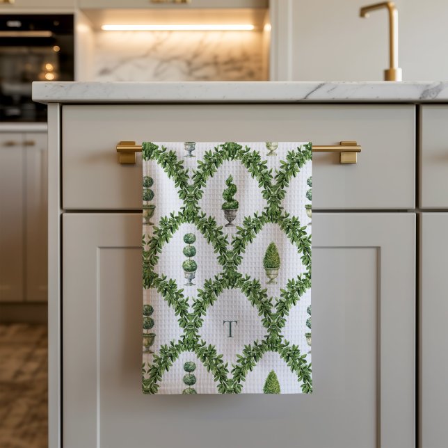 Formschnitt-Baum-Gitter Monogramm  Geschirrtuch (Topiary tree trellis kitchen towel)