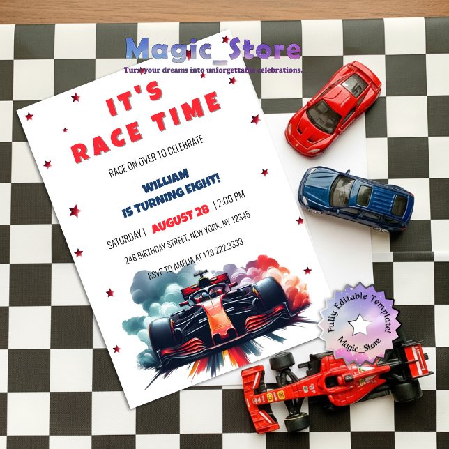Formula Race Car Red Smoke Stars F1 Birthday Einladung (Von Creator hochgeladen)