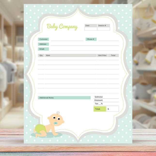 Formulaire de commande de thème bébé et Bloc-notes (Créateur téléchargé)