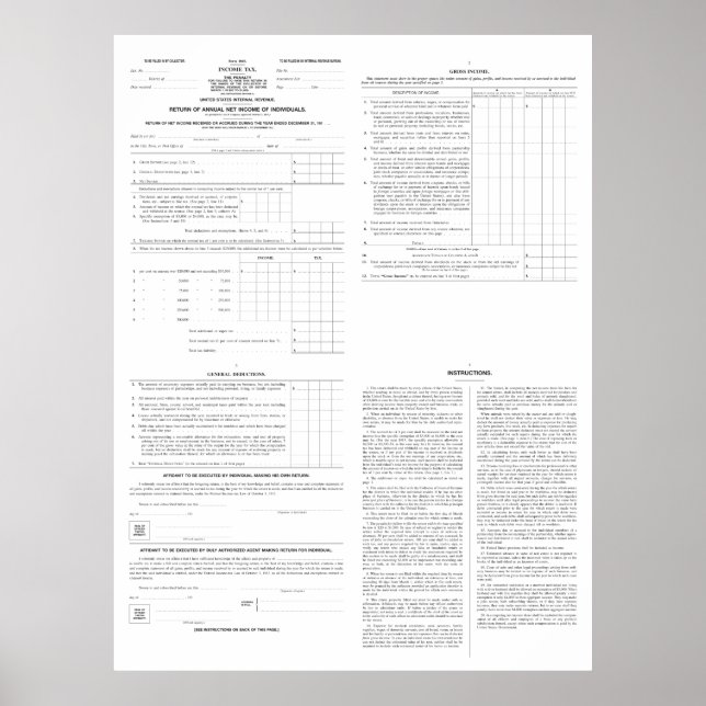 Formular 1040 für die ursprüngliche Einkommensteue Poster (Vorne)