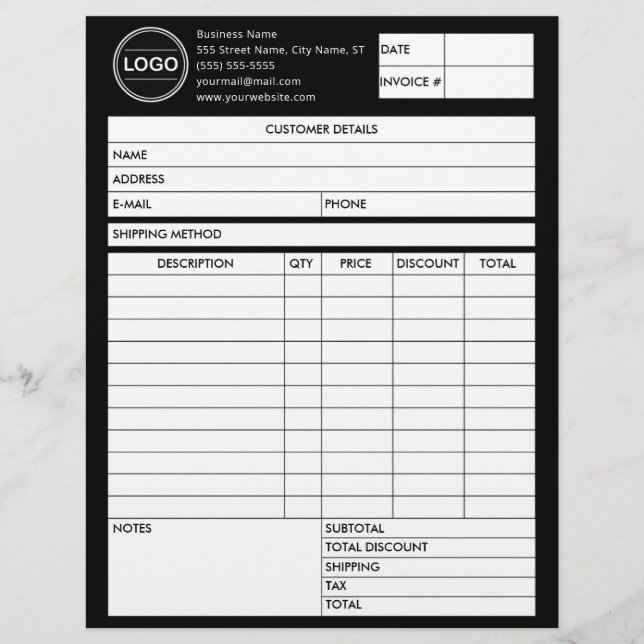 Formular für den Empfang von Logos für den Verkauf Briefbogen (Vorderseite)