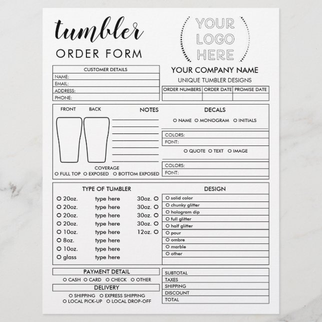 Formular für die Bestellung der Tasse Tumbler Flyer (Vorne)
