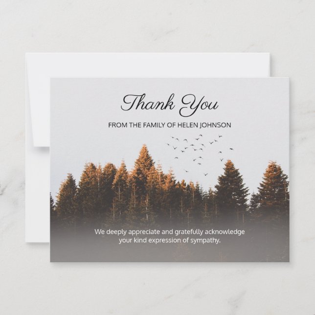 Forrest With Birds Funeral Merci Note Card (Devant)