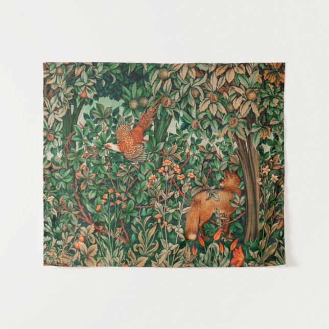 FORSTTIERE Fasane Rotfuchs, grüne Blüte Wandteppich (Vorderseite (Horizontal))
