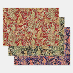 FORSTTIERE, FOX, PEACOCK, HARE, ROTE GRÜNE BLUME GESCHENKPAPIER SET