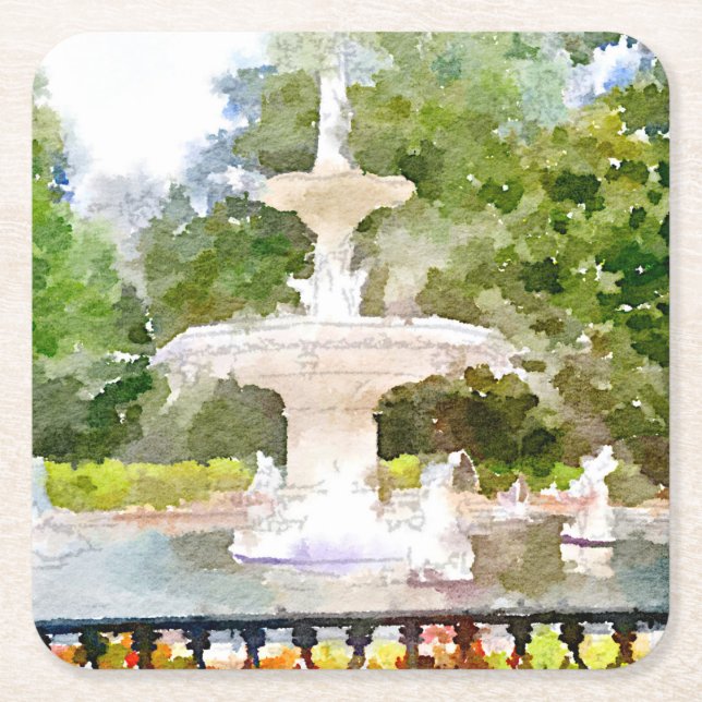 Forsyth Brunnen Aquarell-dem Druck in der Rechteckiger Pappuntersetzer (Vorderseite)