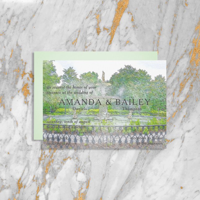 Forsyth Fountain Watercolor Savannah GA Einladung (Von Creator hochgeladen)