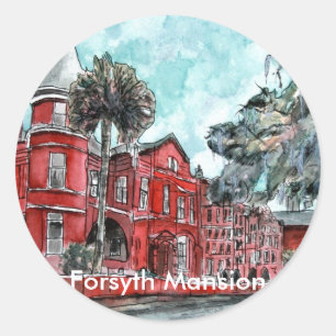 Forsyth Mansion Savannah Georgia Kunstmalerei Runder Aufkleber