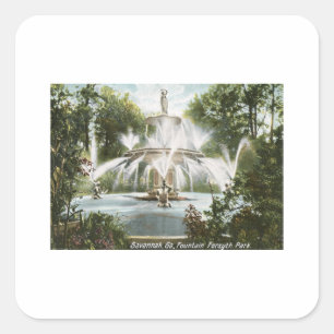 Forsyth Park, Savanne 1906 Vintag Quadratischer Aufkleber