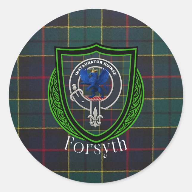 Forsyth Scottish Clan Tartan & Crest Runder Aufkleber (Vorderseite)