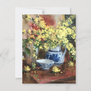 Forsythia in Blue China Acrylics Feiertagskarte