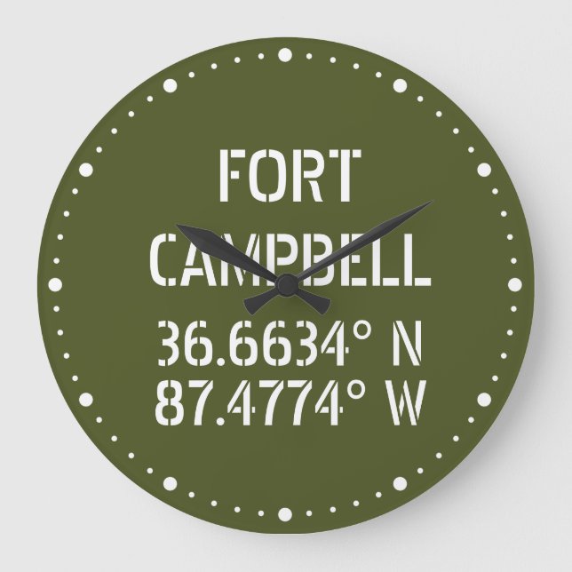 Fort Campbell Latitude Länge  Große Wanduhr (Vorderseite)