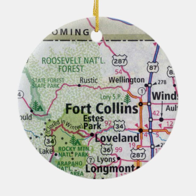 Fort Collins und Estes Park Karte Keramik Ornament (Hinten)
