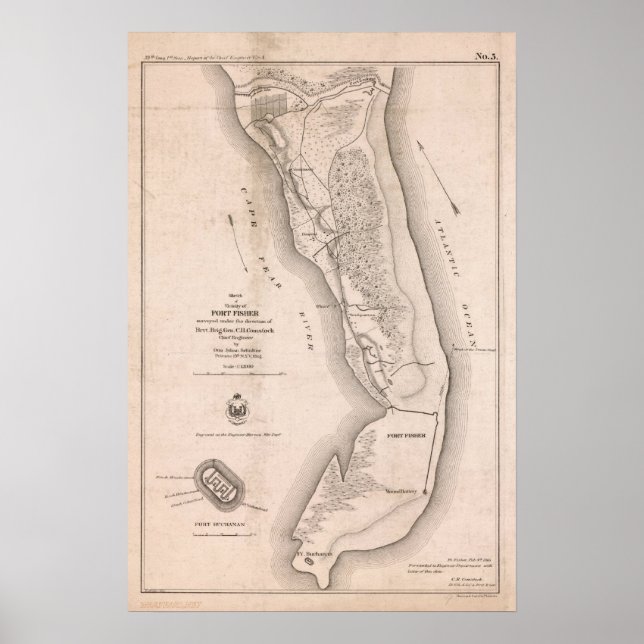 Fort Fisher Zivil War Map Poster (Vorne)