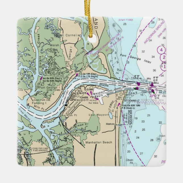 Fort George Inlet Florida Chart Keramikornament (Vorderseite)