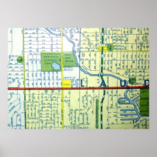 Fort Lauderdale, FL Vintag Map Poster (Vorne)