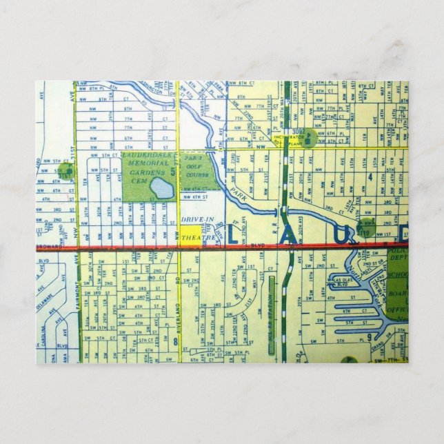 Fort Lauderdale, FL, Vintage Karte (Vorderseite)