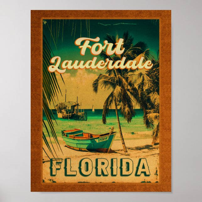 Fort Lauderdale Florida Beach Retro Tropischer 60e Poster (Vorne)