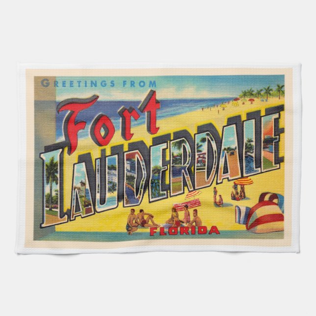 Fort Lauderdale Florida FL Großer Brief Postkarte Geschirrtuch (Horizontal)
