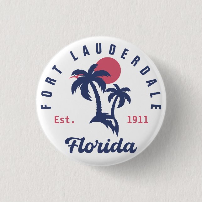 Fort Lauderdale Florida Palm Tree Tropical Beach Button (Vorderseite)