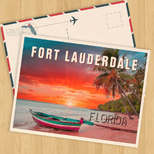 Fort Lauderdale Florida Palme Strand 1950er Postkarte