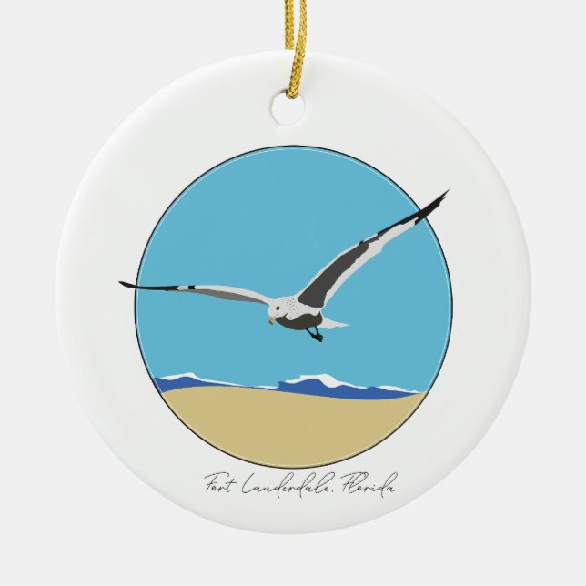 Fort Lauderdale Florida Sea Gull über Strand Keramik Ornament (Vorne)