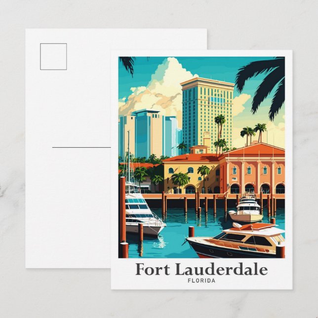 Fort Lauderdale Florida Travel Illustration Postkarte (Vorne/Hinten)