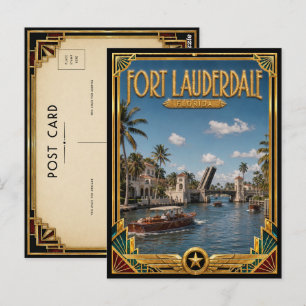 Fort Lauderdale Florida Vintage Art Deco Goldenes  Postkarte