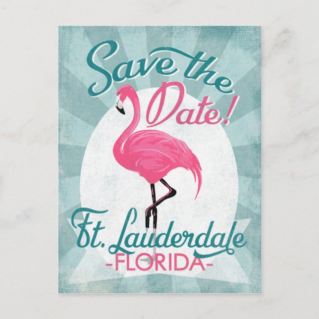 Fort Lauderdale Save the Date Pink Flamingo Ankündigungspostkarte (Vorderseite)