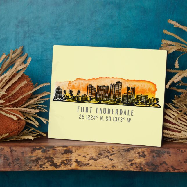 Fort Lauderdale Skyline & Coordinates Tabletop Fotoplatte (Seite)