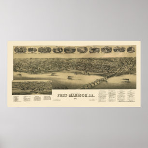 Fort Madison, IA Panorama Karte - 1888 Poster