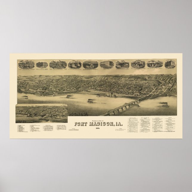 Fort Madison, IA Panorama Karte - 1888 Poster (Vorne)