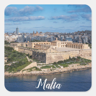Fort Manoel und Sliema aus Valletta, Malta Quadratischer Aufkleber