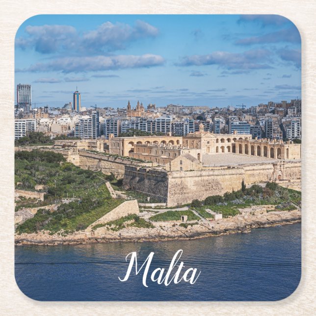 Fort Manoel und Sliema aus Valletta, Malta Rechteckiger Pappuntersetzer (Vorderseite)