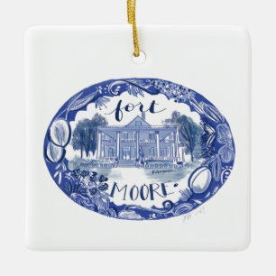 Fort Moore Riverside Chinoiserie Weihnachtsnachtsn Keramikornament