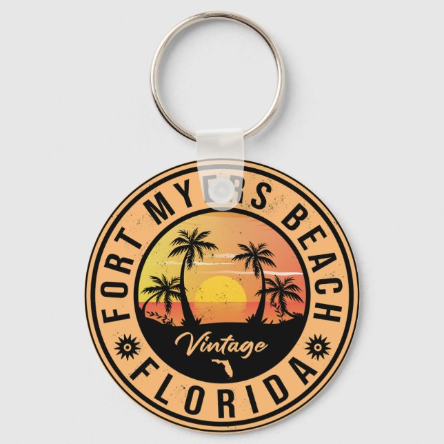 Fort Myers Beach Retro - Florida Retro Sunset Schlüsselanhänger (Vorderseite)