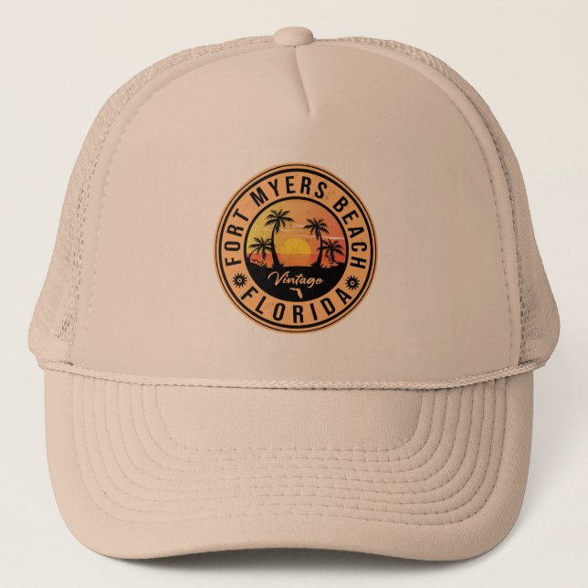Fort Myers Beach Retro - Florida Retro Sunset Truckerkappe (Vorderseite)