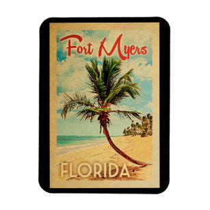 Fort Myers Magnet Floride Palm Tree Beach Vintage
