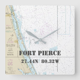 Fort Pierce FL Latitude & Longitude Nautical Chart Quadratische Wanduhr